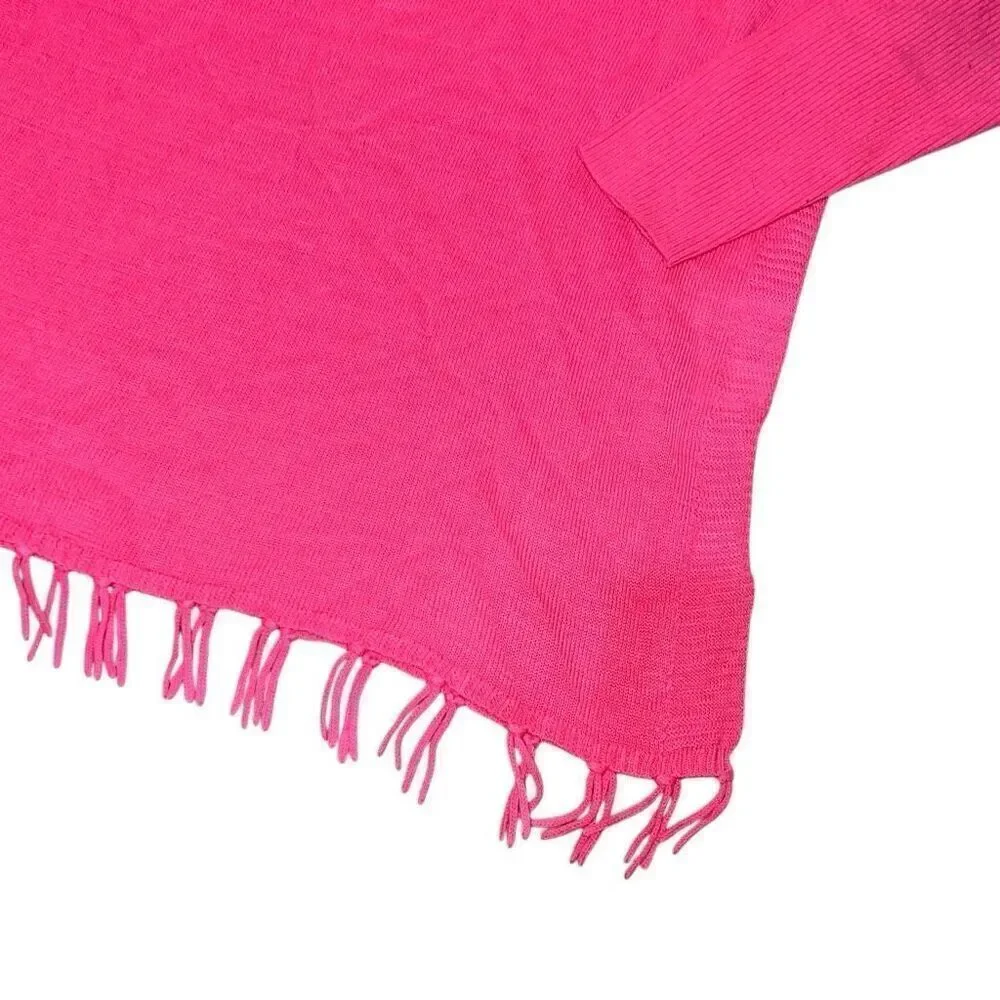 Lilly Pulitzer Girls Ramona Fringe Sweater Hot Pink Oversized Knit size XL 12-14